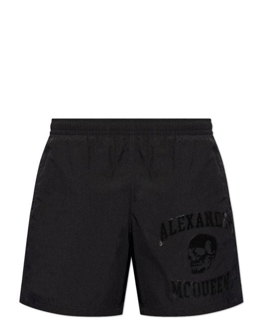 Alexander McQueen Black Logo-print Swim Shorts for men