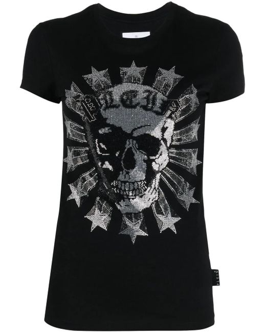 Philipp Plein Black Sexy Pure-Fit Skull Strass T-Shirt