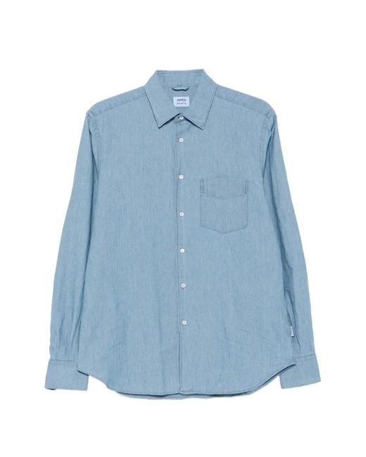 Aspesi Blue Chest-Pocket Long-Sleeve Shirt for men