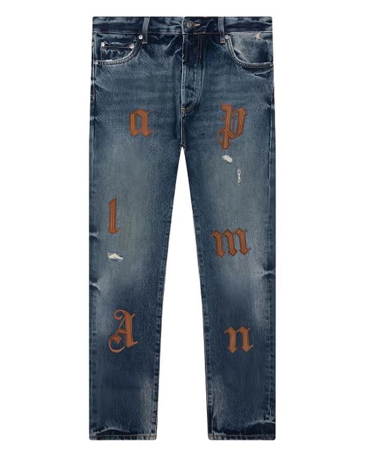 Palm Angels Blue Logo-Patch Jeans for men