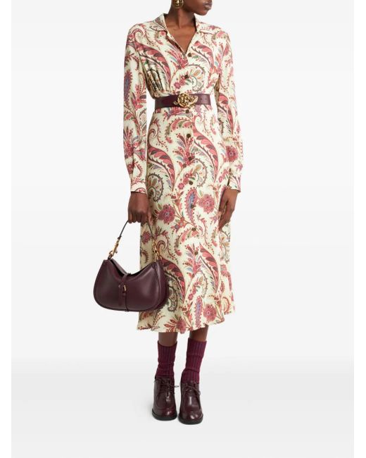 Etro Natural Paisley-Print Shirt Midi Dress