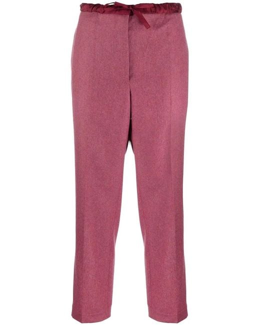 Jil Sander Red Cropped Wool Trousers