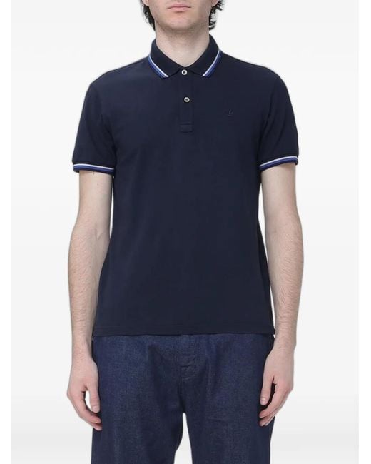 Brooksfield Blue Logo-Embroidered Striped-Trim Polo Shirt for men
