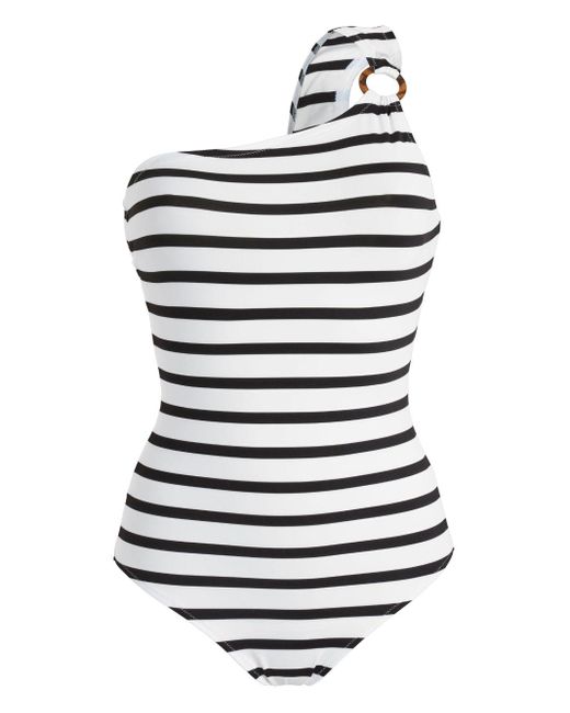 Vilebrequin White Friza Striped One-shoulder Swimsuit