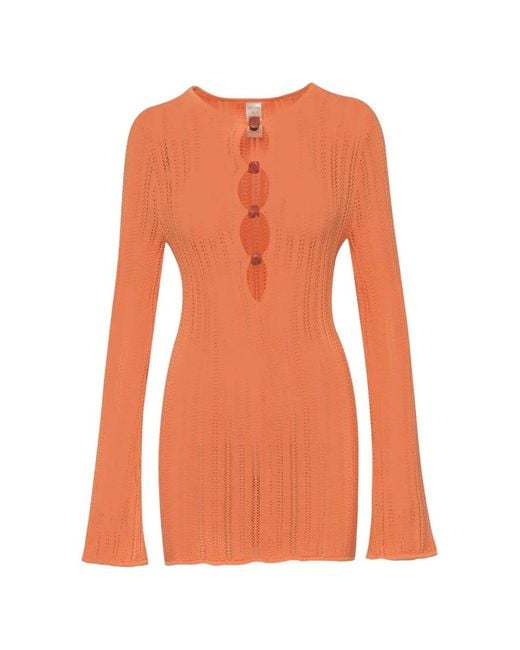 Baobab Orange Mamu Pointelle-Knit Bead-Embellished Mini Dress