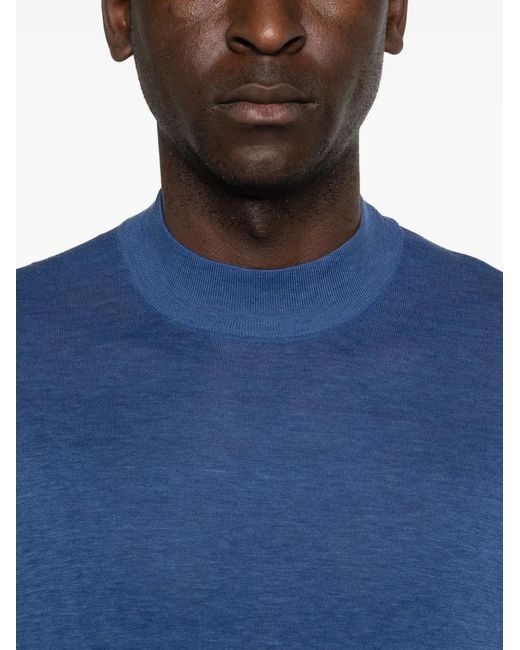 Brunello Cucinelli Blue Short-Sleeve Crew-Neck Sweater for men
