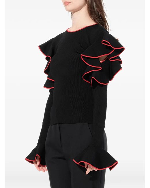 McQueen Black Ruffled-Sleeve Sweater