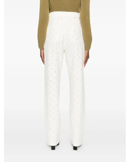 Golden Goose Deluxe Brand White Denim Pants With Beading And Crystals