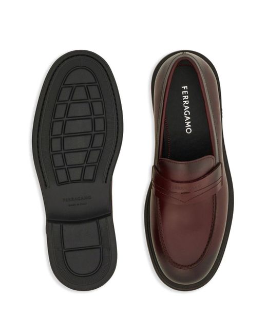 Ferragamo Brown Penny-Slot Leather Loafers for men