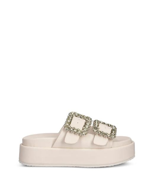 Buffalo White Noa Ari Glam Crystal-Buckle Platform Slides