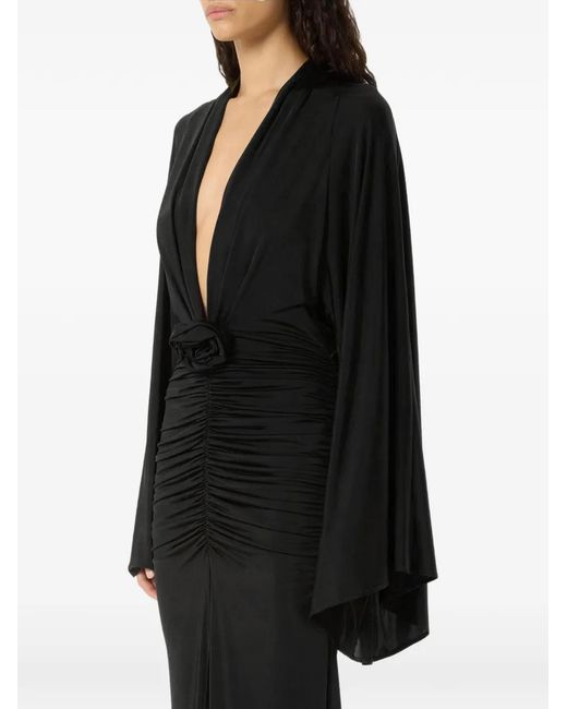 Blumarine Black Robe Froncée À Détail De Rose