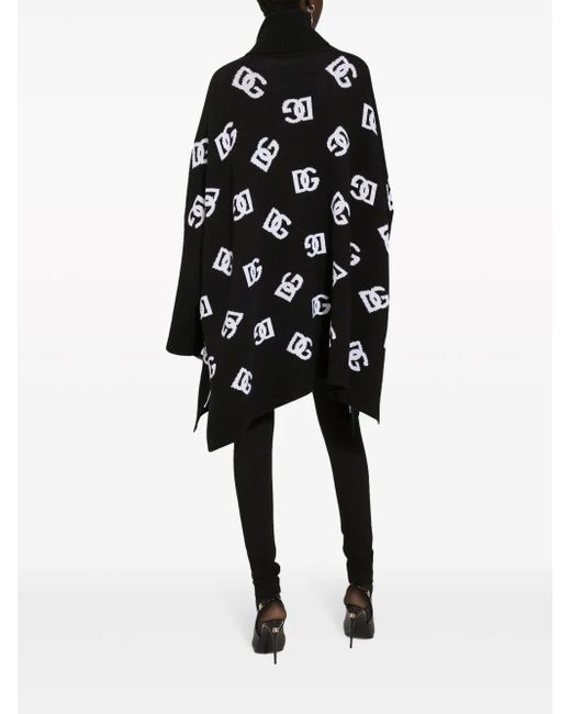 Dolce & Gabbana Black Wool Logo Poncho