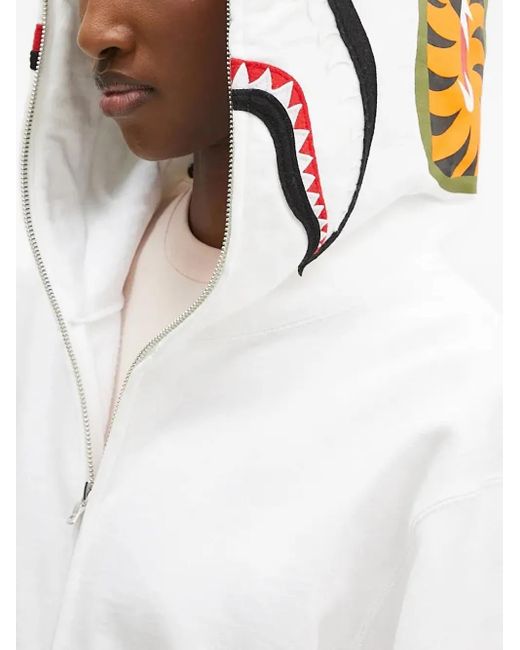 Felpa Shark Con Zip E Cappuccio di A Bathing Ape in White