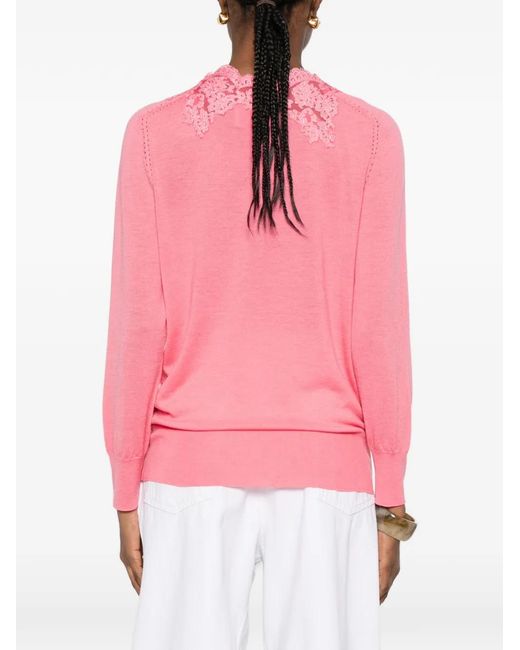 ERMANNO FIRENZE Pink Lace-Detail V-Neck Top