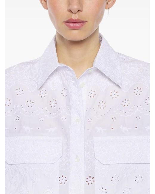 Maison Kitsuné White Broderie Anglaise Boxy Short Sleeve Shirt