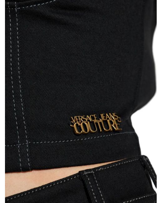 Top estilo corsé con panel de malla Versace Jeans Couture de color Black