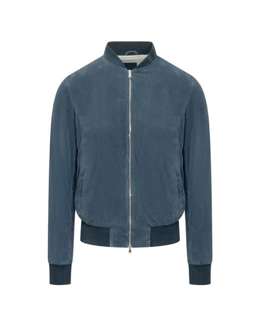 Barba Napoli Blue Zip-Up Suede Jacket for men