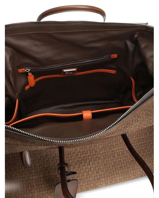 Santoni Brown Woven-Design Holdall for men