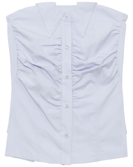 Low Classic Blue Button-Up Strapless Top