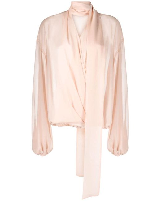 Blouse en soie à détail de foulard Blumarine en coloris Pink
