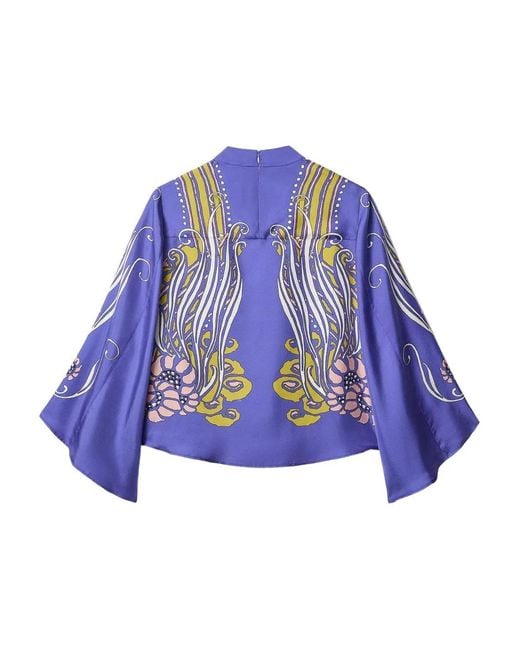 LaDoubleJ Blue Patterned Mock-Neck Top
