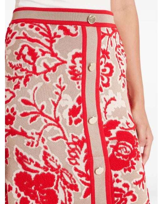 Temperley London Red Francis Floral-Pattern Buttoned Knit Midi Skirt