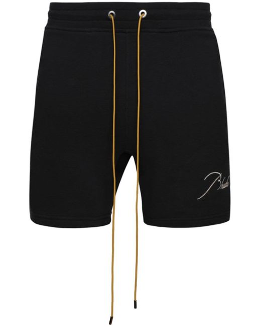 Rhude Black Logo-embroidered Cotton Track Shorts for men