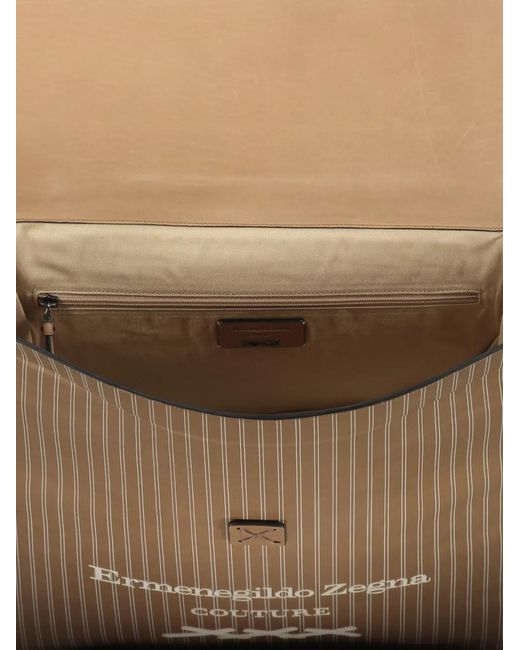 Zegna Natural Pinstripe-Print Leather Tote Bag for men