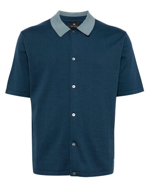 PS by Paul Smith Blue Knitted Cotton Polo Shirt for men