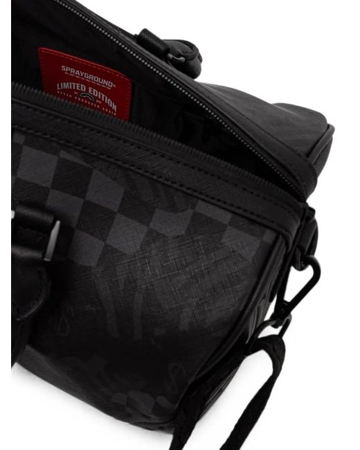 Sprayground Black Check-Pattern Logo-Patch Holdall