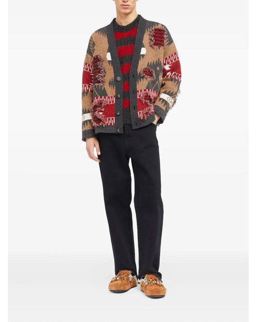 Alanui Red Patterned Fringed Cardigan for men