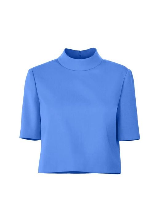 Carolina Herrera Blue Short-Sleeve Mock Neck Top