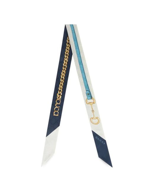 Gucci Blue Horsebit Chain-Print Scarf
