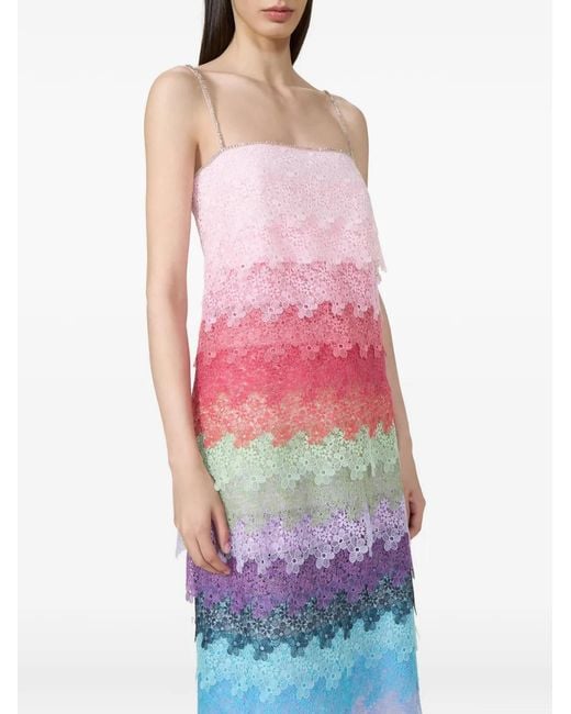 Costarellos White Rinna Tiered Lace Midi Dress