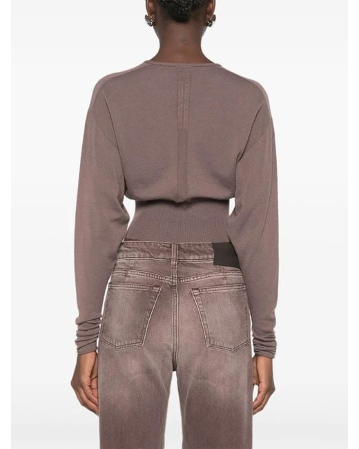 Rick Owens Brown V-Neck Cropped Sweater