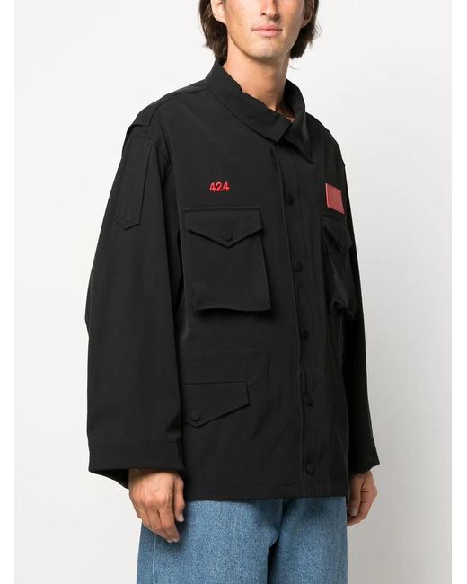 424 Black Asymmetric Logo-Patch Shirt Jacket for men
