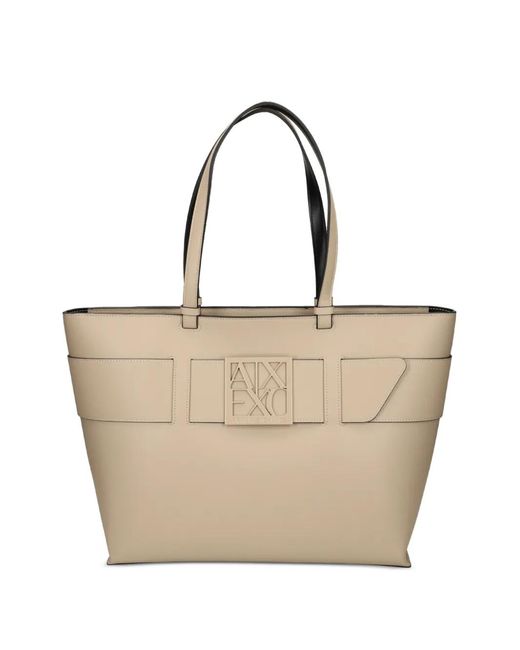 ARMANI EXCHANGE Natural Logo-Plaque Tote Bag