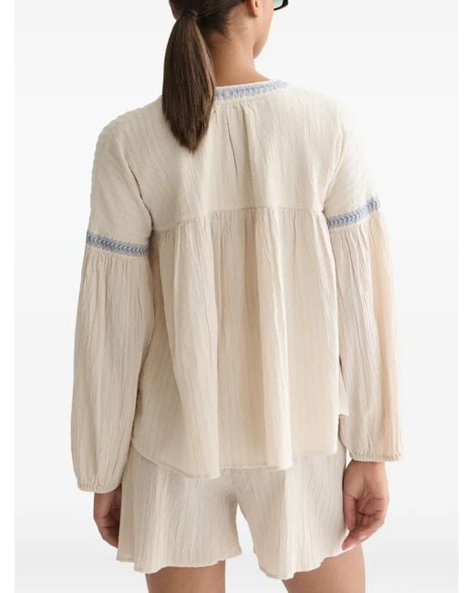 Scotch & Soda Natural Embroidered-Trim Gathered Blouse