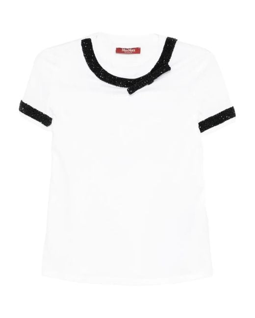 Max Mara White Embellished-Neckline Cotton T-Shirt