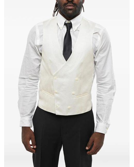 Corneliani White Double-Breasted Silk Waistcoat for men