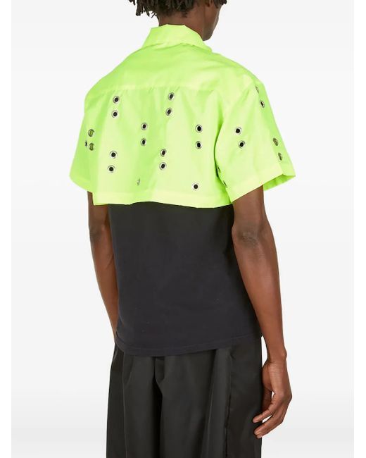 STUDIO ALCH Green Eyelet-Embellished Poplin Shirt for men