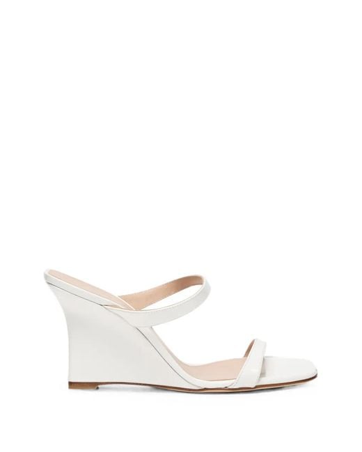 Stuart Weitzman White Vinnie Patent Wedge Sandals