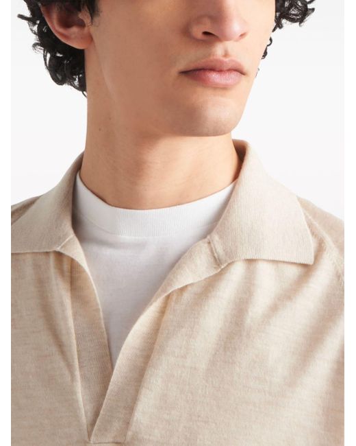 Prada White Short-sleeve Wool Polo Shirt for men