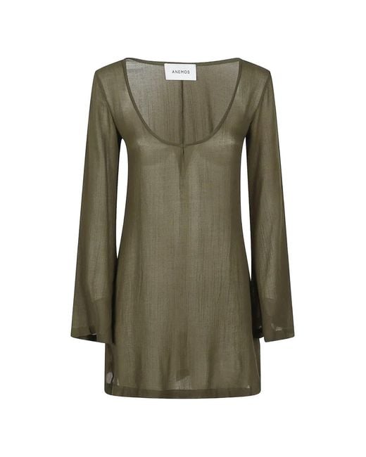 Anemos Green Scoop-Neck Long-Sleeve Mini Dress
