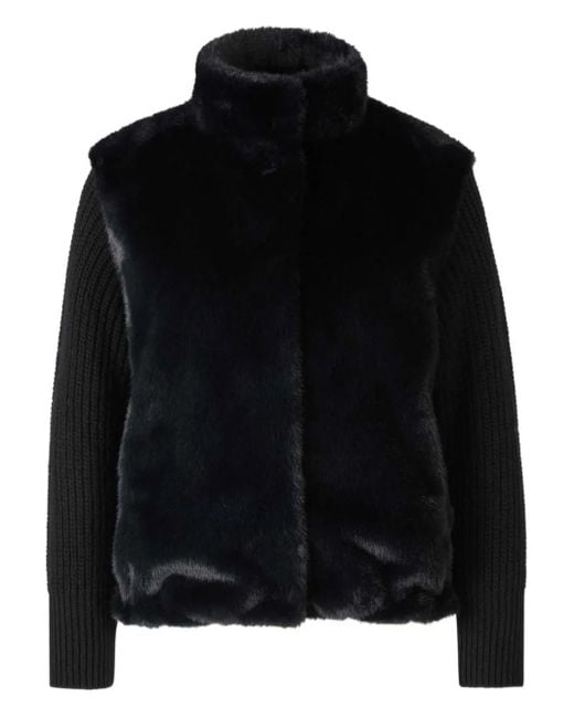 Herno Black Faux Fur Ribbed-Cuff Jacket