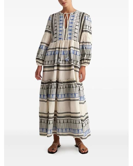 Pearl & Caviar White Geometric-Print Maxi Dress