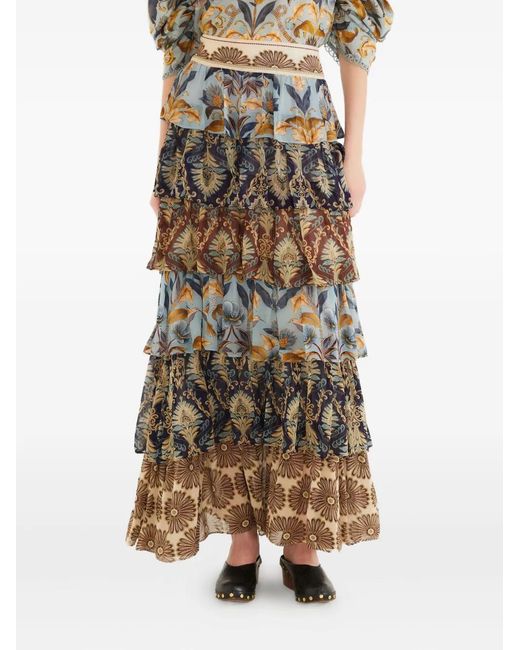 Farm Rio Brown Ruffled Tiered Skirt