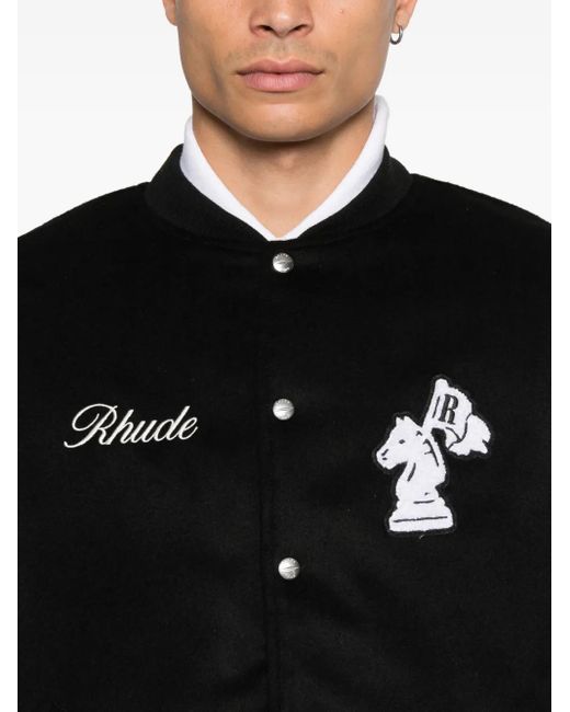 Rhude Black Logo-Embroidered Bomber Jacket for men