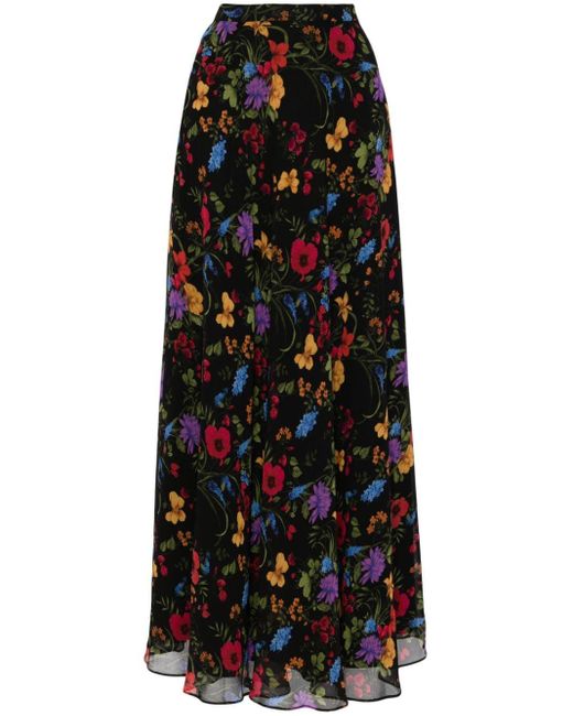 Sachin & Babi Black Juno Floral-print Maxi Skirt