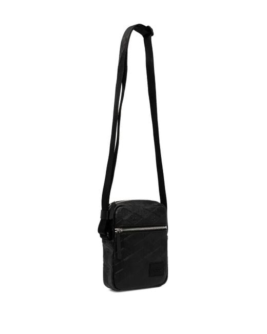 HUGO Black Logo-Patch Debossed Messenger Bag for men